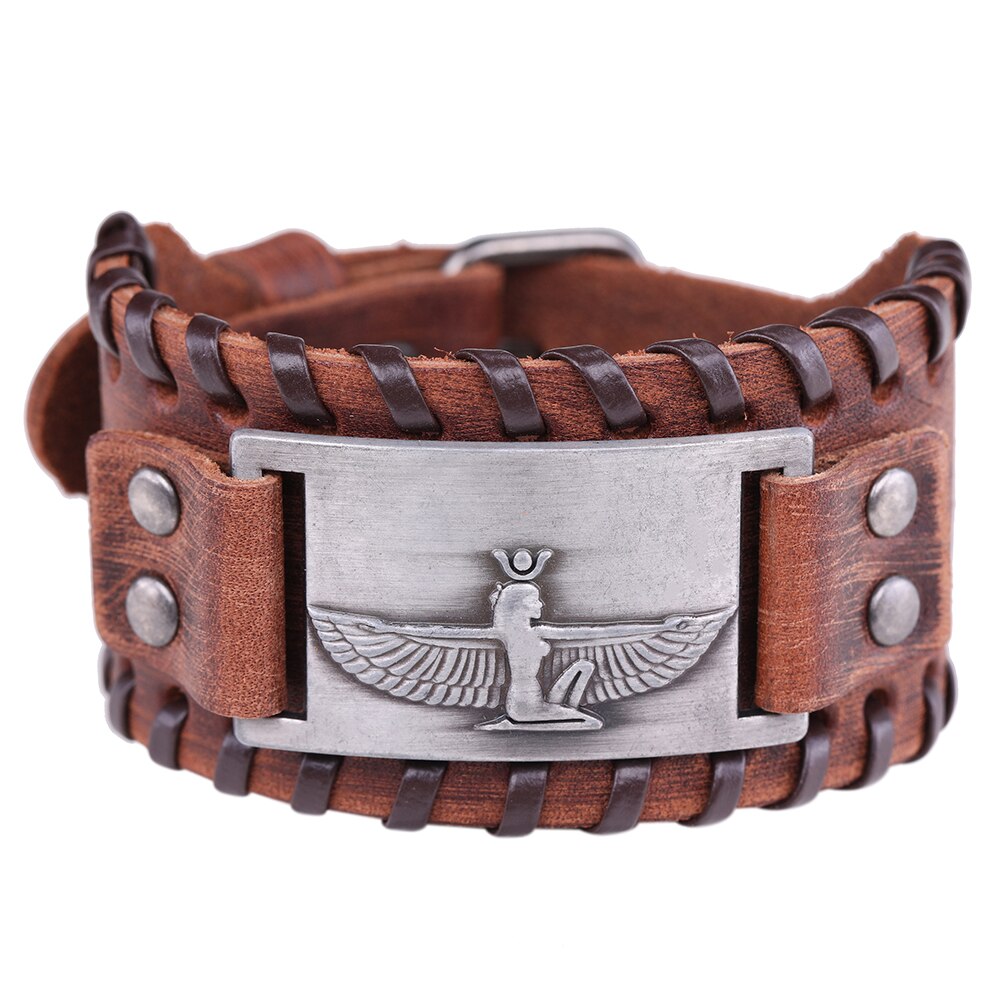 Likgreat Bruine Brede Braid Lederen Armband Koningin Van Egypte Heilige Guardian Bedelarmband Mannen Amulet Cleopatra Vii Charm Sieraden: 9
