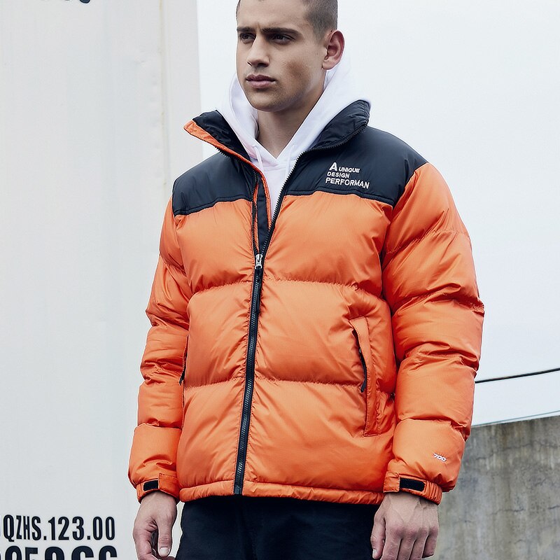 Vinter pufferjakke herre bomullspolstret vattert jakke tykt yttertøy overtrekk utendørs varmt fôr streetwear 3xl: Oransje / L