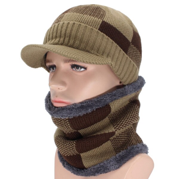 Skullies pipot miesten talvihatut miehille huivi neulottu hattu lippalakki naisten talvi pipo hattu uros homme gorro bonnet baseball lippalakit: Khaki setti