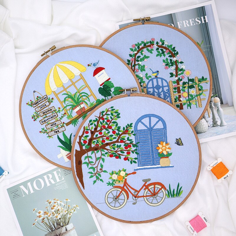 Kit de broderie de fleurs de lierre violet, bricolage, couture, motif de plante domestique, aiguille pour débutant, point de croix, artisanat (withop)