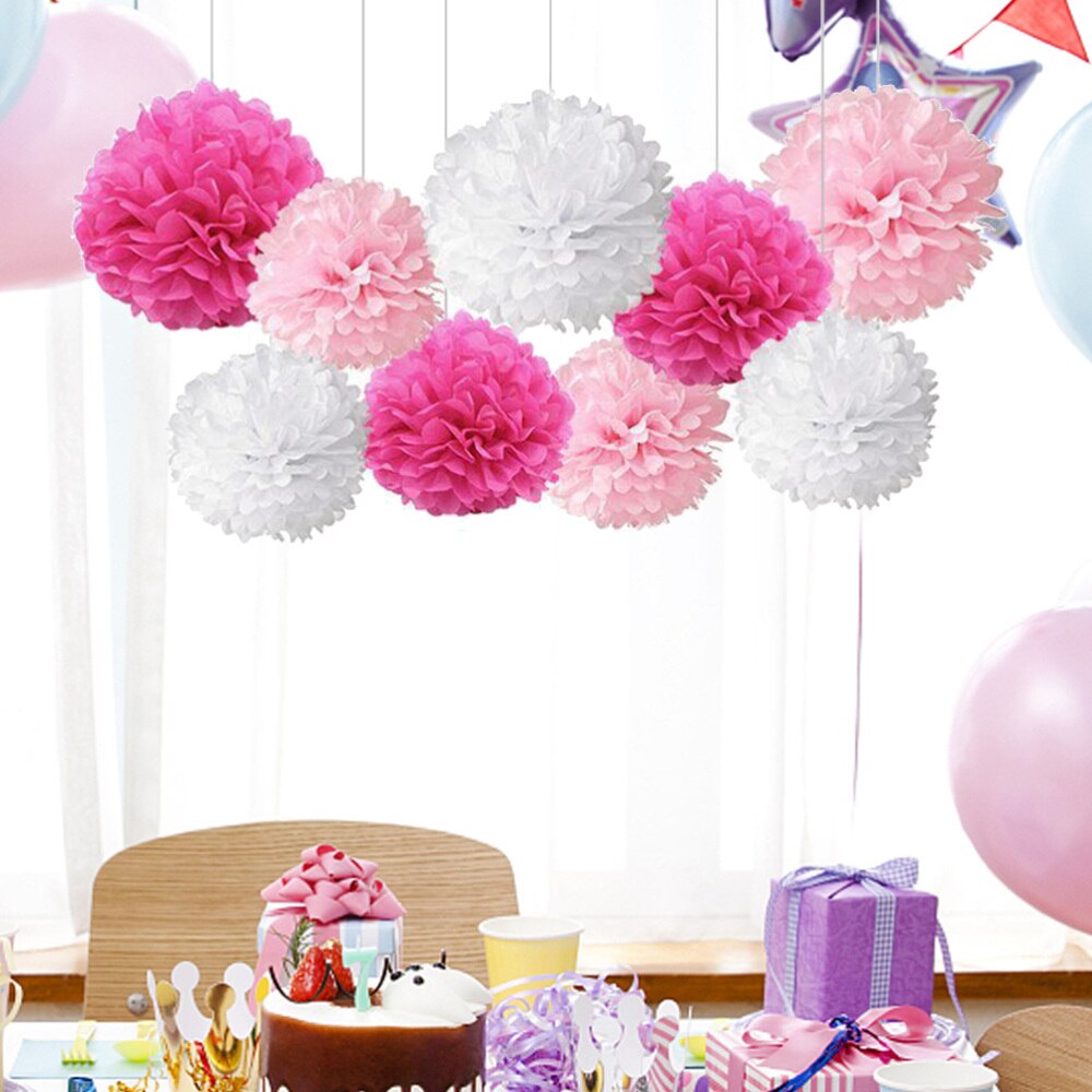 9PCS Tissue Hanging Paper Pom-poms Flower Wedding Party Outdoor Decoration Premium Tissue Paper Pom Pom Flowers Craft Kit (: Default Title