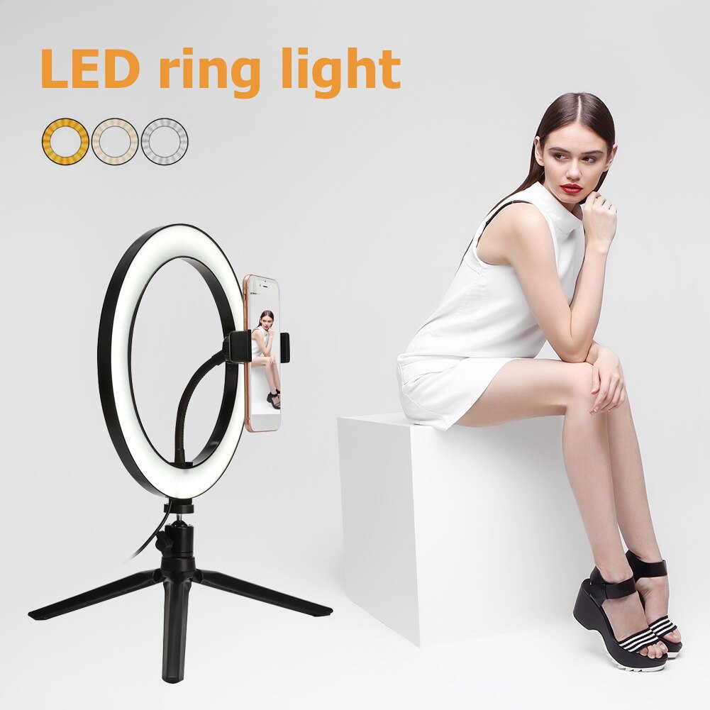 Desktop 10 inch Selfie Ring Lamp Led Ring Light Selfie Phone Video Photography Makeup Lighting Phone Holder with Remote for Live