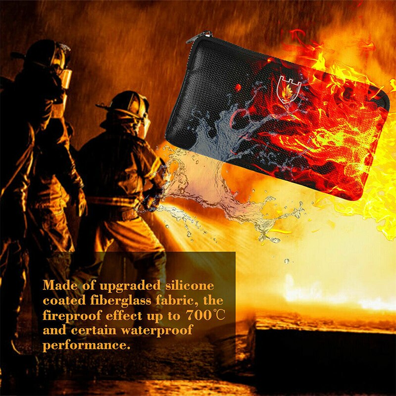 Fireproof Document Bag Fire Resistant Zipper Sewing Thread Improved Silicone Coated Fiberglass Black Waterproof Document Bag