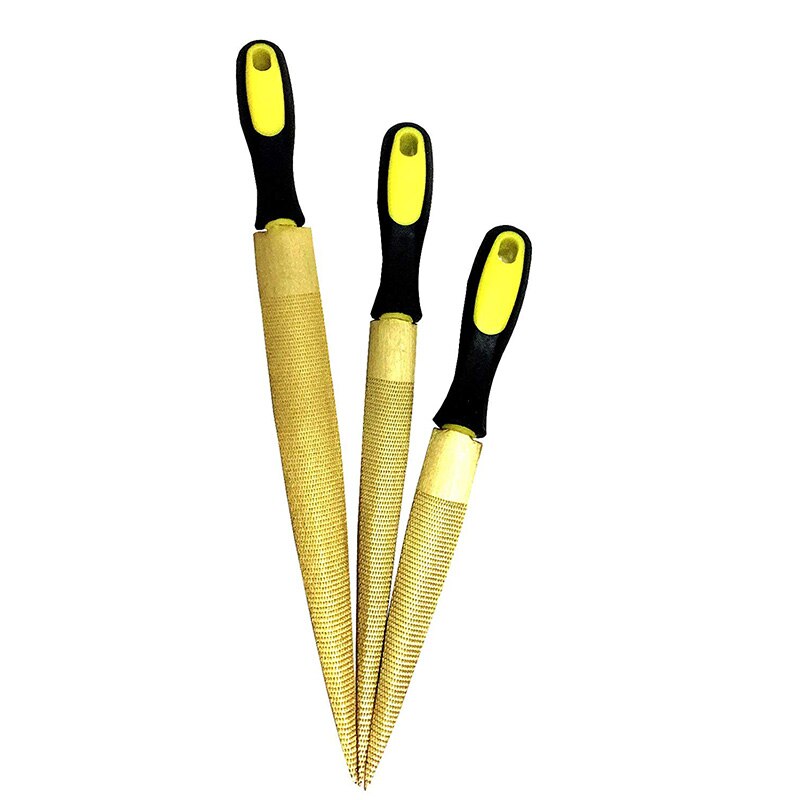 Gouden houten rasp vijl set 6 inch ,8 inch en 10 inch houten vijl handgrepen voor hout zacht metaal kunststof (3 stuks)