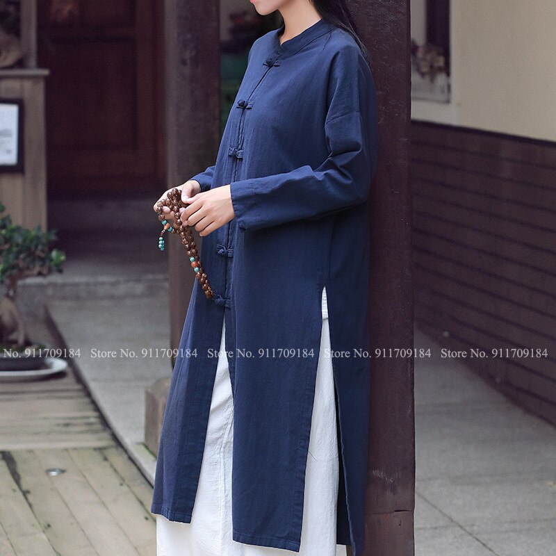 Cotton Linen Coat Men Women Retro Shirts Tops Chinese Style Zen Tea Long Sleeve Tang Suit Jackets Kung Fu Casual Blouse Cardigan