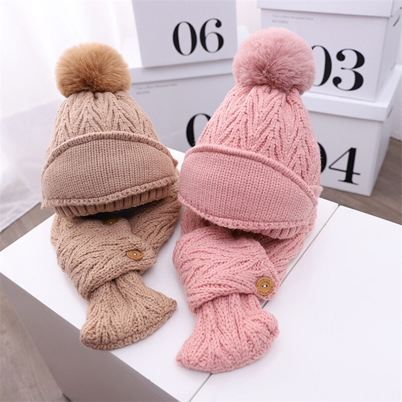 Neue Baby Mütze Schal einstellen Baumwolle Baby Kopf Abdeckung Winter warm Nacken Kragen freundlicher Mützen Schal setzt Plüsch freundlicher hüte Schal