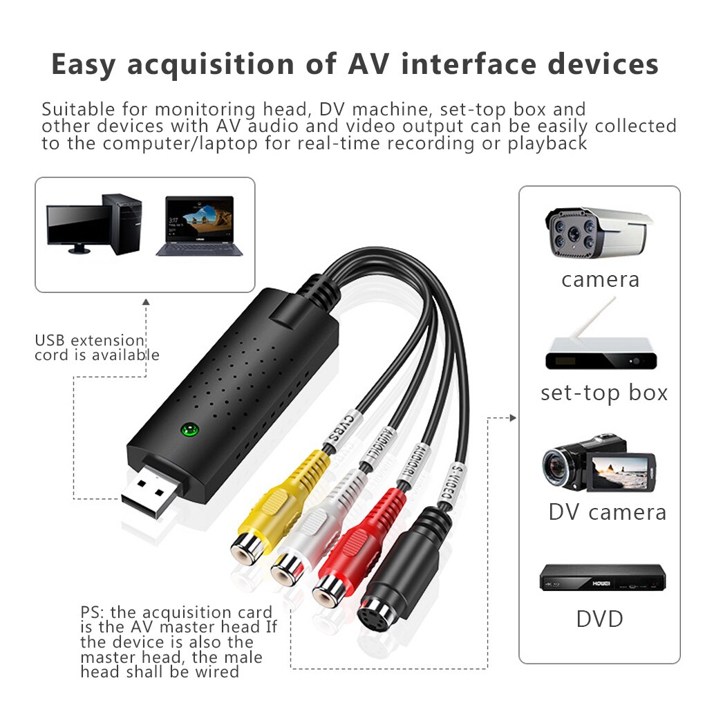 USB2.0 Audio Av Tv Card Vhs Naar Dvd Converter Analoge Video Naar Digitaal Formaat Record Capture Card Pc Adapter