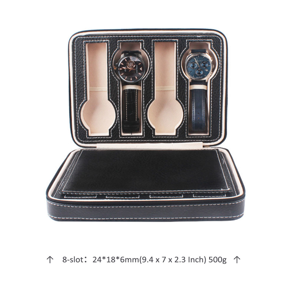 Draagbare Pu Lederen 2/4/8 Slot Horloge Doos Display Case Opslag Horloge Organizer Houder Rits Prachtige En Duurzaam Te minnaar D30