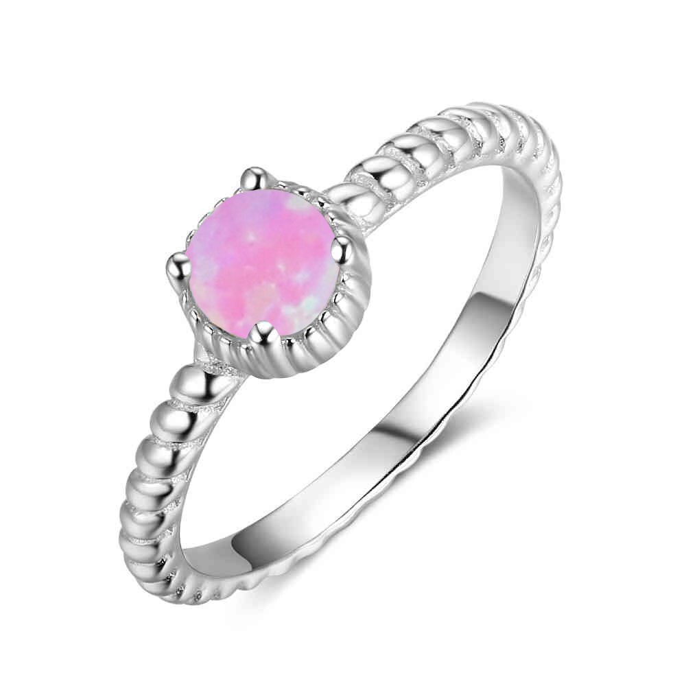 Simples real 925 anel de prata esterlina com redondo branco pedra opala aniversário presentes jóias finas anéis de dedo feminino (lam hub fong): 8 / Pink