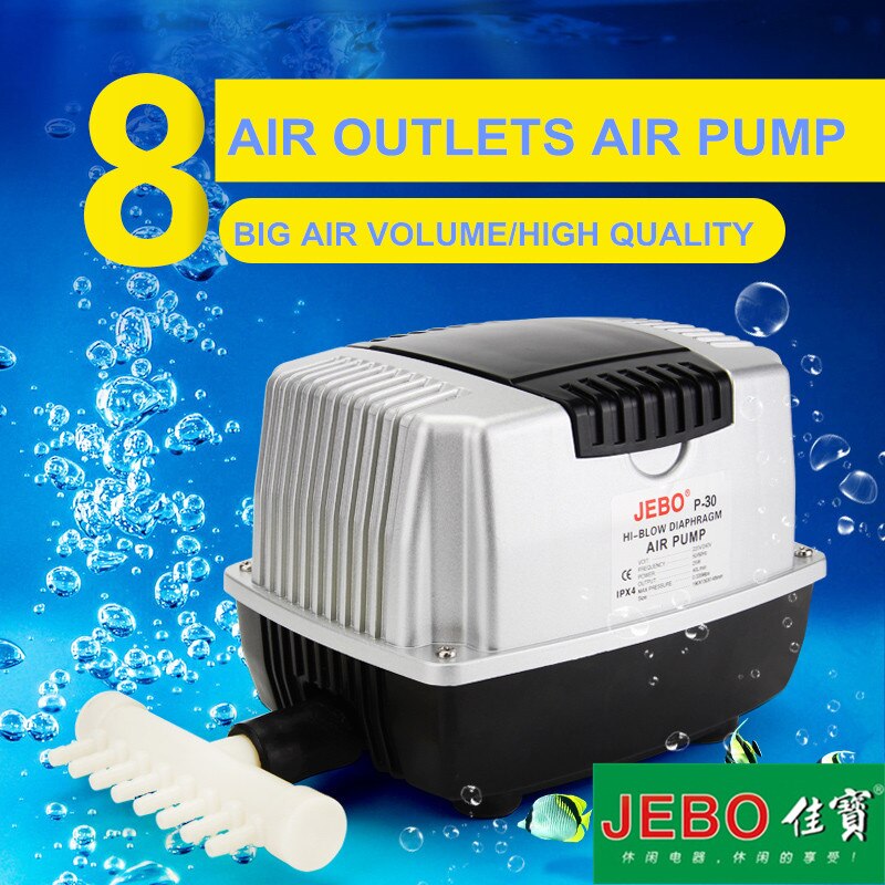 JEBO P30 10W Air Compressor Large Volume Air Pump Ultra Quiet Oxygen Increase Machine Oxygen Rinse Aquarium High Power Air Pump