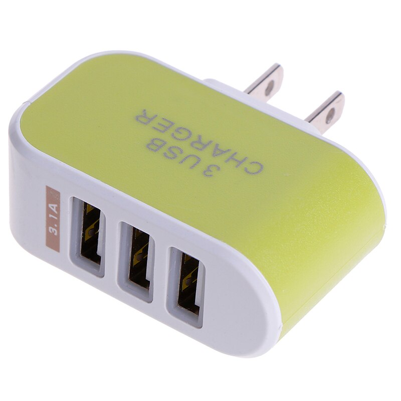 1 st. oplader 5v 3.1a drievoudige usb-poort muur thuis reizen ac mobiele snellader adapter us stekker benodigdheden: Groente