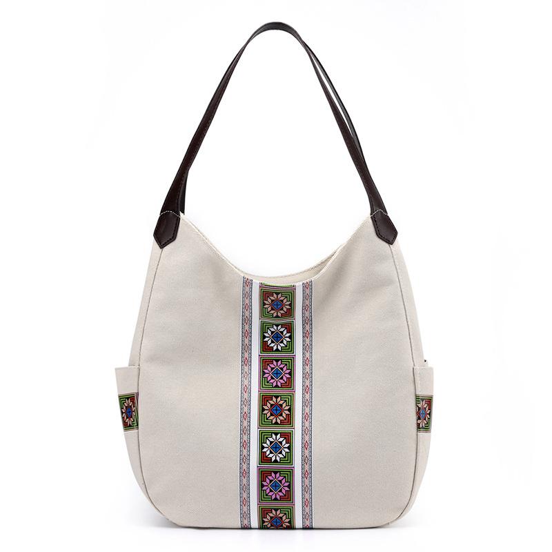 Bolso de hombro de lona para mujer bolso Vintage de flores para mujer Bolso grande Casual para mujer bolsos de mano de de para mujer: Beige