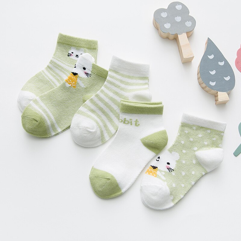 5 Paren/pak Baby Peuter Sok Vos Patroon 0-24M Mesh Katoen Zomer Sokken Voor Pasgeborenen Baby Meisje Sokken baby Sokken Voor Baby Jongens: green rabbit / 12m