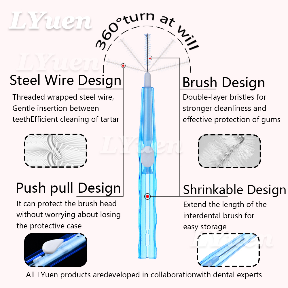 60 stks/doos Draagbare Push-Pull Rager Orthodontische Beugel Schoonmaken Tandenborstel Onbedekt Interdentale Reiniging Tool