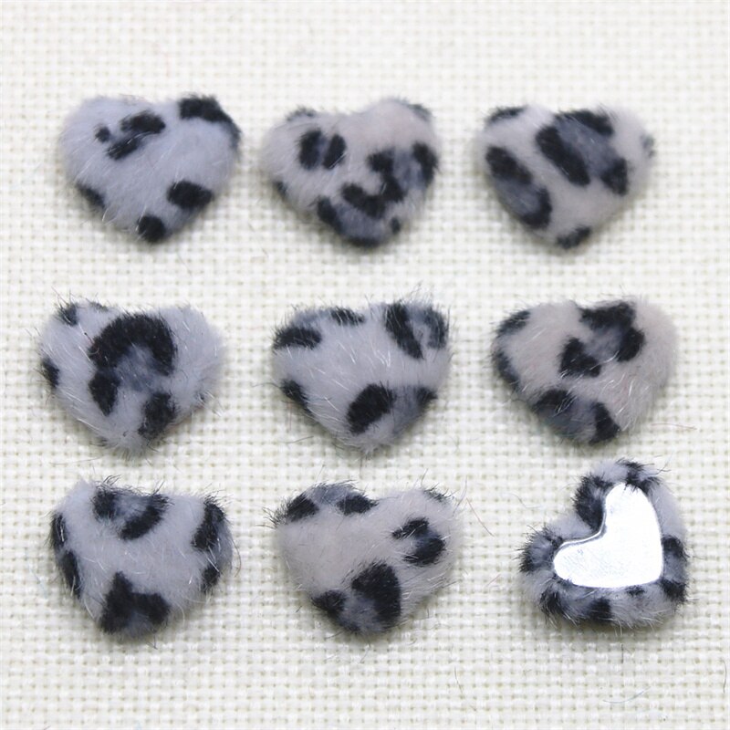 50 st 16mm leopardmönstrat hårigt tyg täckta hjärtknappar hem trädgård hantverk cabochon scrapbooking hår rosett centrum: Ljusgrå 50 st