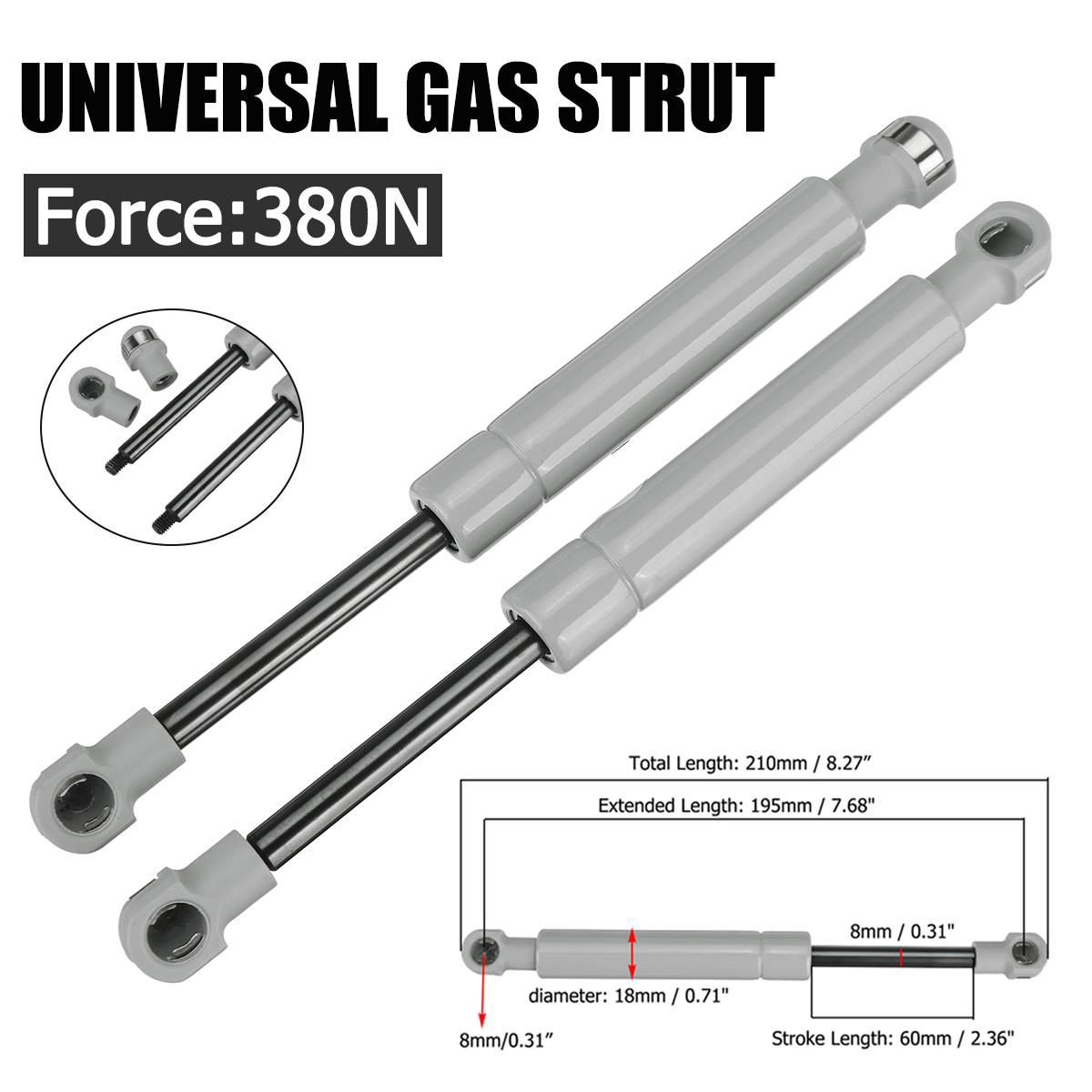 2 stücke 250N 380N Universal 195mm 8mm Auto Gasdruckfedern Gas Frühling Haube Unterstützung Stange Schock Lift für RV Bett Fenster Bus Caravans: WHITE