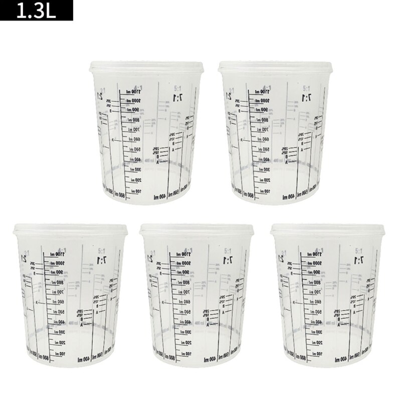 5Pcs Wegwerp Afgestudeerd Clear Plastic Verf Mengen Cups Gekalibreerd Mengverhoudingen Measuing Cups Voor Verf Hars Gereedschap: 1.3L