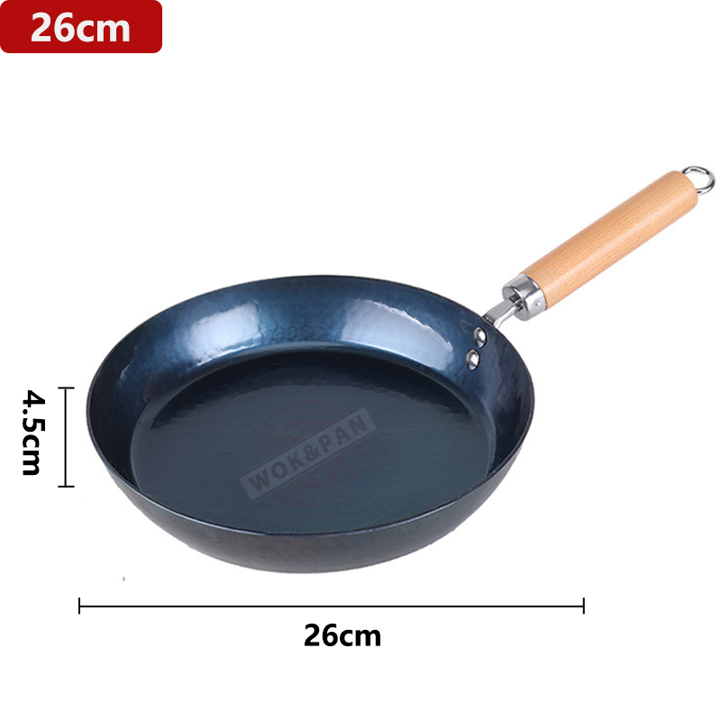 Gehamerde ijzeren koekenpan 20/24/26/28 cm blauwe ijzeren pannen met afneembaar houten handvat Geen anti-aanbaklaag Frituren Omelet koekenpan: Bordeaux