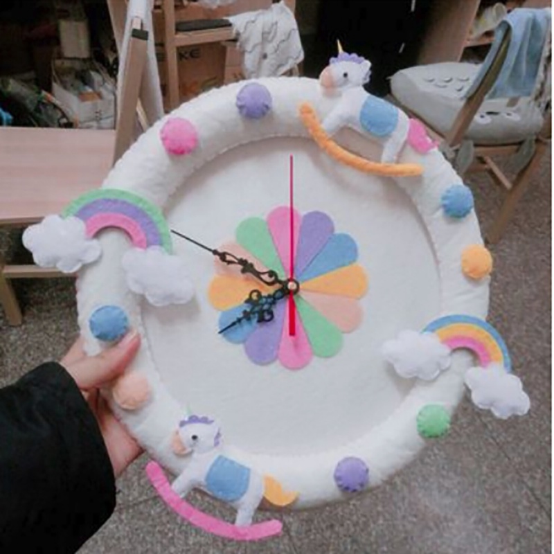 2 estilo lindo Reloj de pared DIY conjunto de Material de fieltro de corte libre estilo Animal hecho a mano reloj de tela para colgar en casa decoración