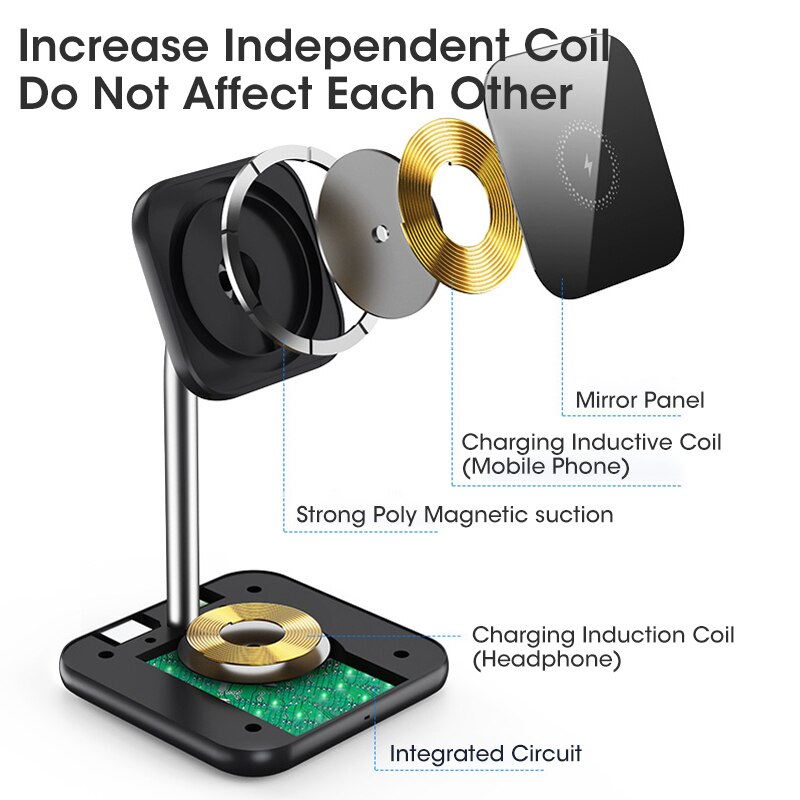 15W Magnetische Drahtlose Schnelle Ladegeräte Halfter für iPhone 12 13 Profi 2 in 1 Drahtlose Ladegerät Telefon Kopfhörer Uhr Ladung Niedrige Sitz