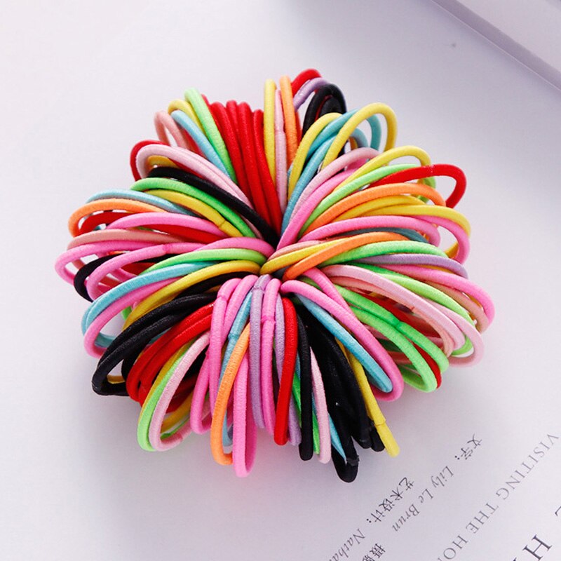 100 Stks/partij Meisjes Snoep Kleuren Nylon 3 Cm Elastiekjes Kinderen Veilig Elastische Haarbanden Paardenstaart Houder Kinderen Haar accessoires: 11