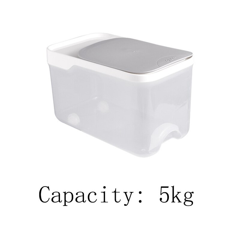 Boîte de rangement de riz de cuisine en plastique de grande capacité 5kg 10kg, distributeur de farine de Grain, boîtes de récipient alimentaire résistant à l&#39;humidité: Gray 5kg