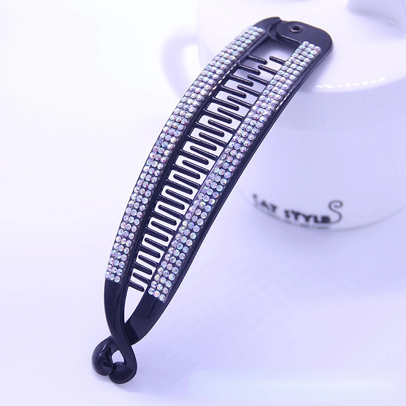 Joyería para el cabello, pasadores de plátano, pinzas en forma de garra para el pelo de pez, horquillas, accesorios para el cabello con diamantes de imitación negros para mujer, pinzas, abrazadera, tocado