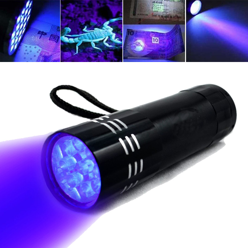 9LED UV Lamp Mini Portable Flashlight Purple Light 395nm Backlight Ultraviolet Torch powerful UV flashlight Torch Detector Lamp: 01 Black