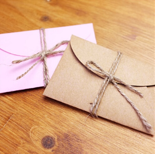 50pcs/lot Handmade Mini Craft Paper Envelope Brown And Pink Paper Bag DIY Multifunction Envelope for Wedding Birthday Party