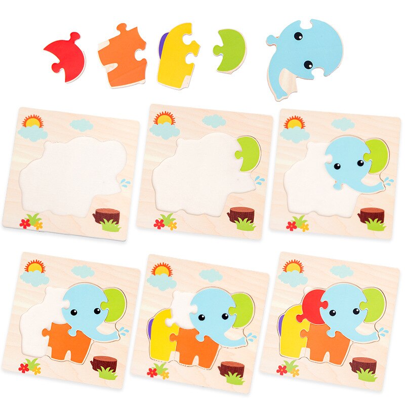 15*15cm dziecko drewniane zabawki zwierząt/ruchu Puzzle Jigsaw dla małych dzieci 1-3 lat stare chłopcy i dziewczęta wczesna nauka zabawka edukacyjna prezent