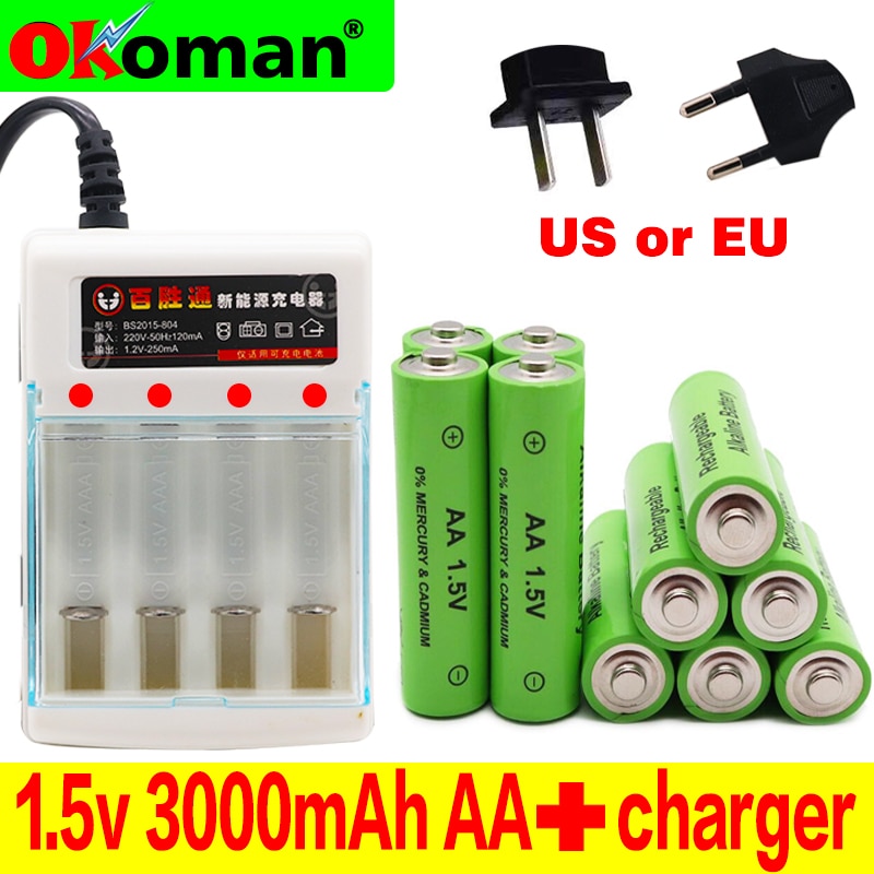 neue AA batterie 3000 1,5 v akku AA 3000mAh Alkaline1.5V Akku Für Uhr Spielzeug batterie + ladegerät