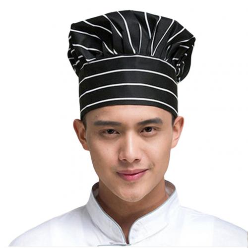 élastique femmes hommes plissé casquette de travail cuisine cuisson boulanger Chef chapeau: Black White Stripe