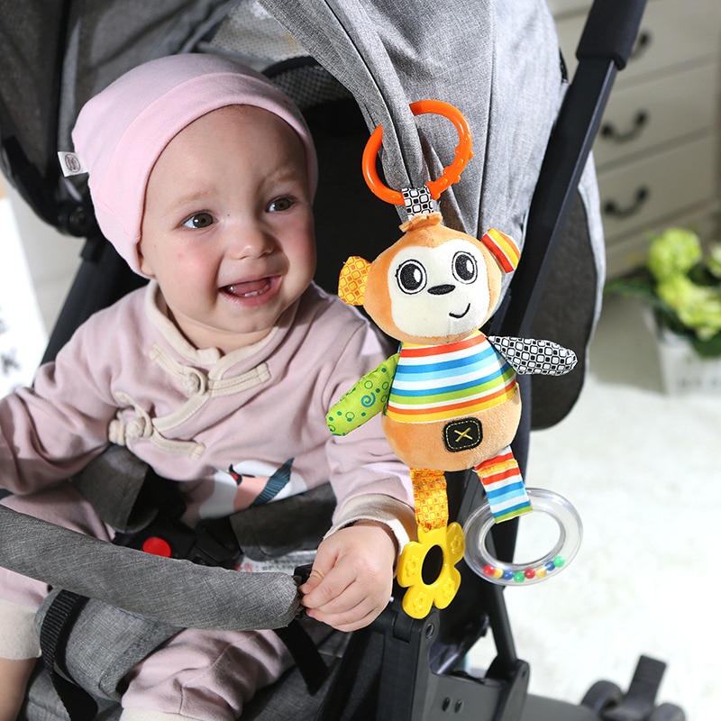 Baby Rattles Toys Stroller Hanging Soft Toy Cute Animal Doll Baby Crib Bed Hanging Bells Toys Stroller Hanging Accessories