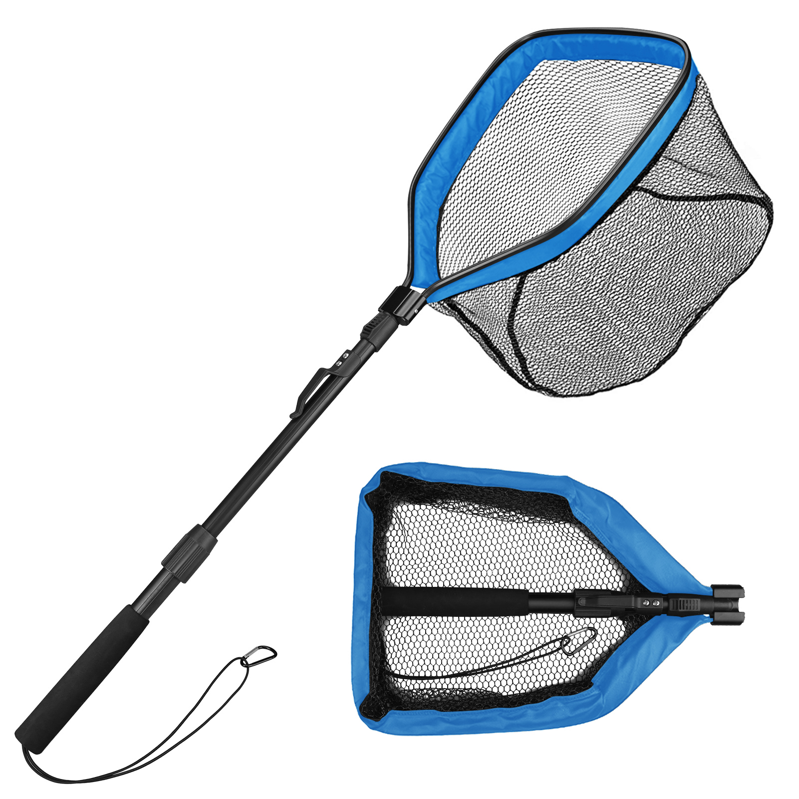 Red de pesca flotante, red de aterrizaje plegable, fácil captura y liberación con poste telescópico, red de pescado recubierta de goma para agua salada y agua dulce: Púrpura