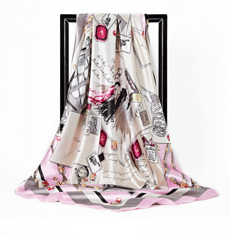 Women's Ladies Square Satin Scarf Head Neck Shawl Wrap Scarves Silk Printed Neckerchief Pashmina
