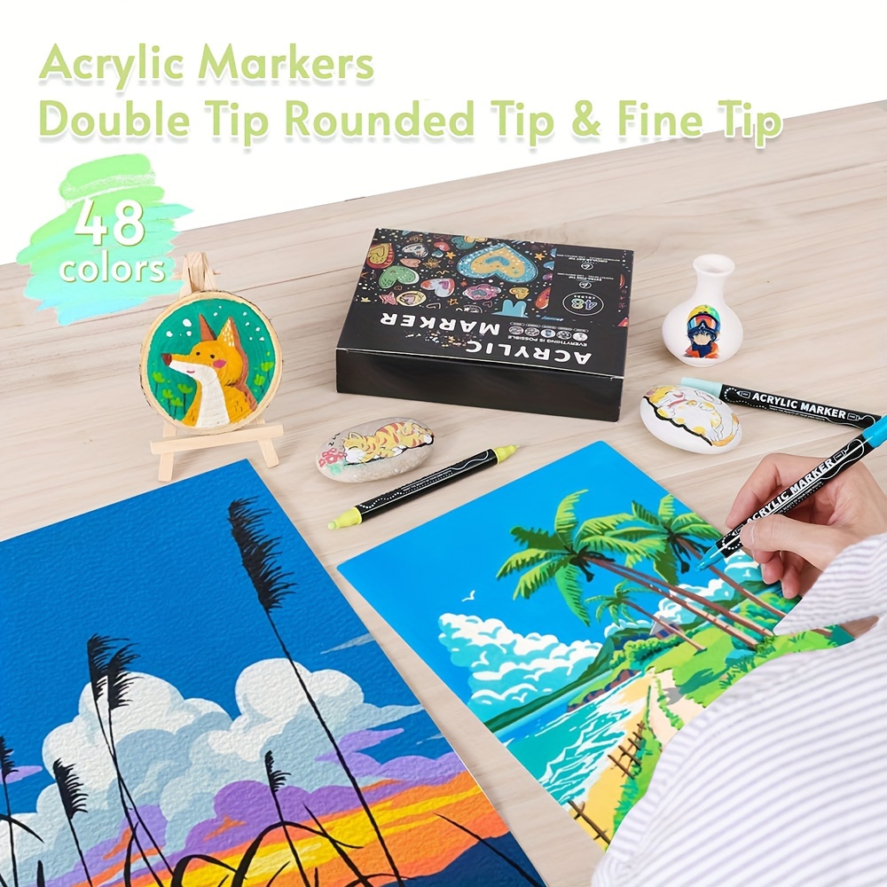 Dual Tip Acrylic Pens Markers, Double Tip Premium Acrylic Markers, Acrylic Markers for DIY Crafts Making Art Supplies