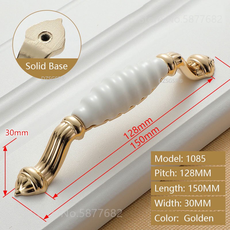 Closet Wardrobe Pull Zinc Alloy Ceramic European Gold Ivory White Diamond Cabinet Kitchen Knob Drawer Cupboard Handle: 1085-128