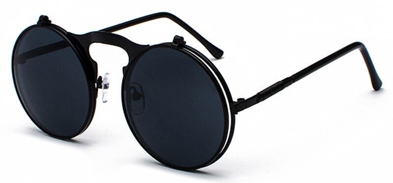 Peekaboo unisex retro steampunk sunglasses flip up green yellow red small round summer style unisex sun glasses men women: full black