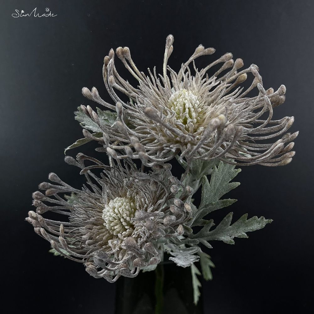 SunMade – Fleur Artificielle touffue de , coussin en plastique, branche courte, décoration pour salon, mariage: Grey