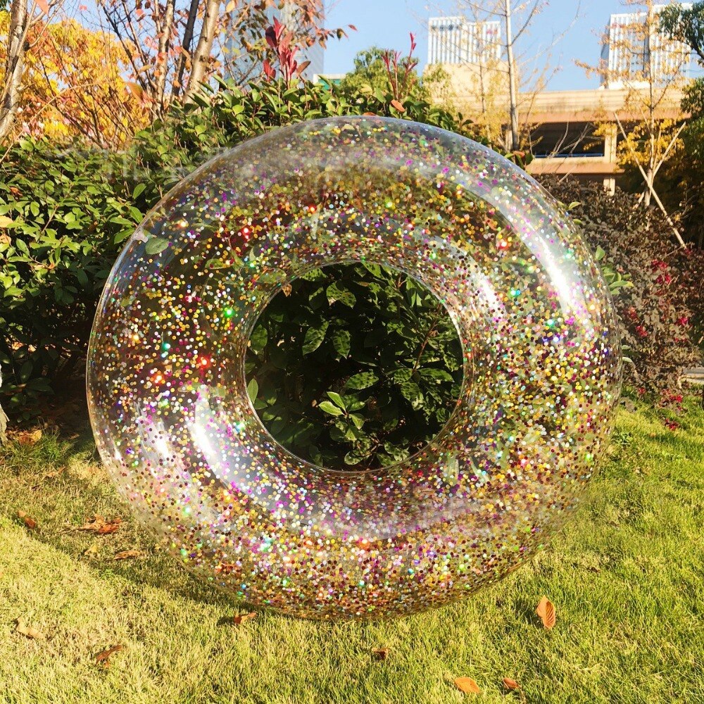 Flotador gigante para niños y adultos, anillo de natación de 60/70/80/90cm/120cm con purpurina colorida, tubo de piscina inflable, juguetes de diversión con agua