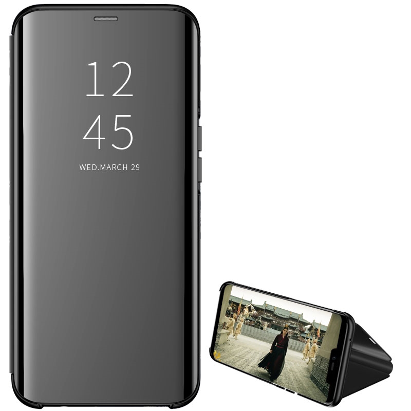 Para Samsung Galaxy Z Fold 2 funda de lujo con espejo de vista transparente funda de teléfono con soporte abatible de cuero para Samsung ZFold 2 SM-F916B contraportada: Azul