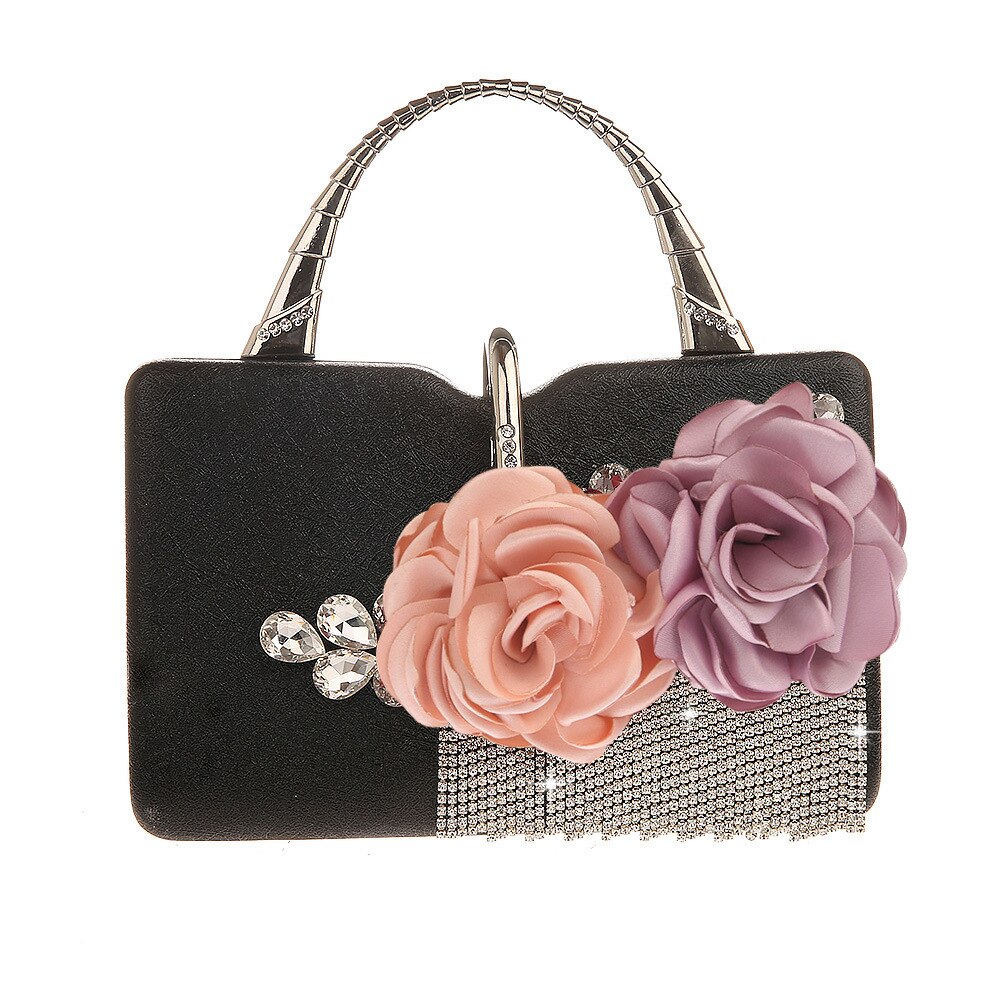 2022 Flowers diamond Evening Bag Day Clutch Hand Bag Bride Bag Bling Gold Wedding Purse Female Handbag WY225: black