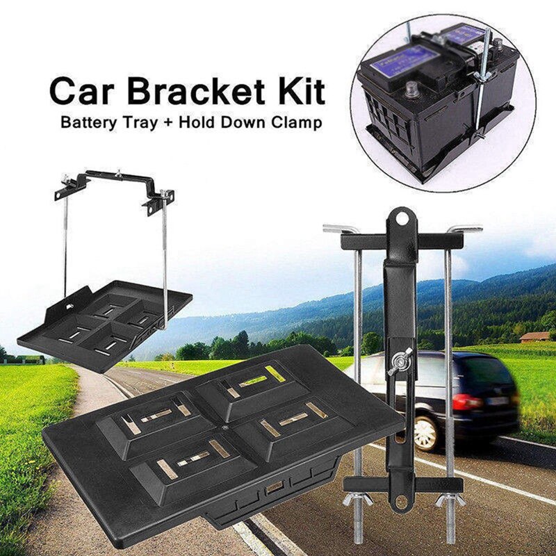 Bandeja de batería de coche, soporte de almacenamiento de batería, abrazadera de sujeción, tornillos, accesorios