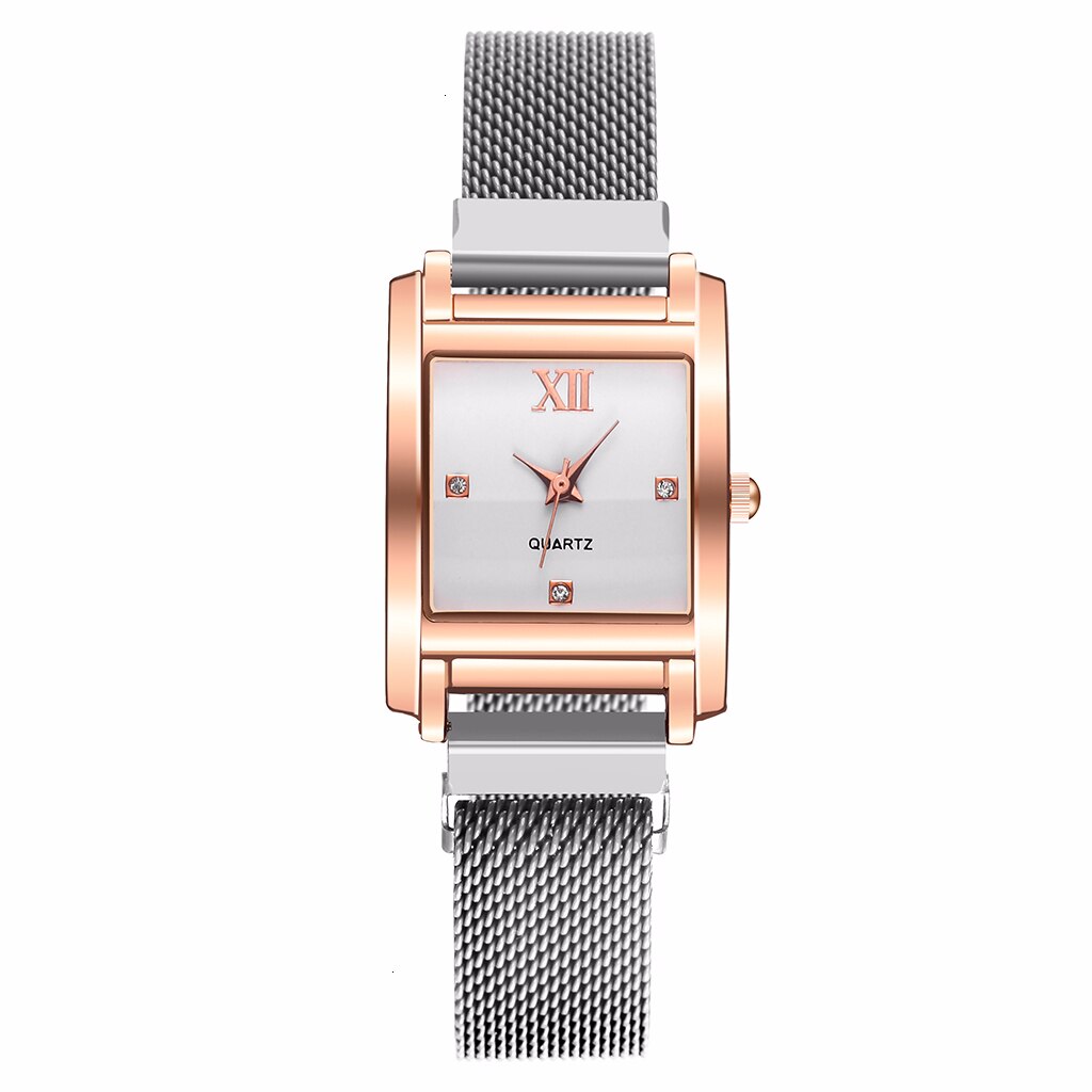 Vrouwen Vierkante Case Vorm Roma Dimond Dial Horloge Luxe Dames Magneet Gesp Band Quartz Horloges Voor Klok