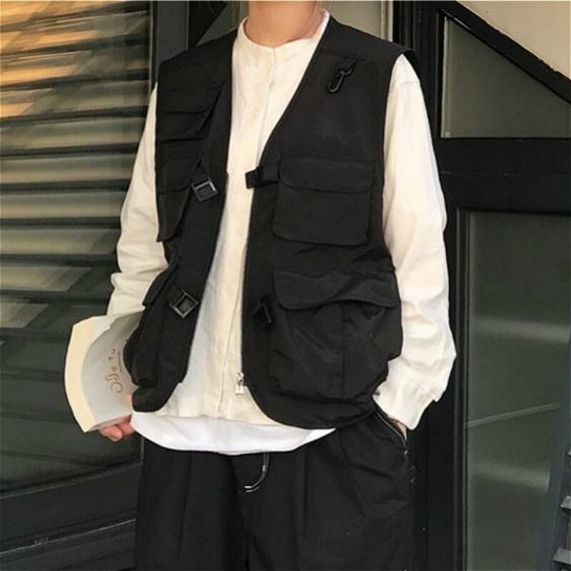 Gilets femmes japon Style Harajuku poches Cargo Chic adolescents sans manches veste rue collège unisexe été dames vêtements d'extérieur: Default Title
