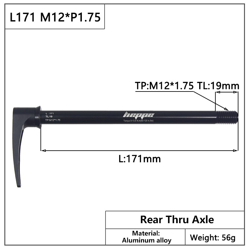 HEPPE – axe de fourche avant et arrière pour vtt, 12x100, 12x110, 12x142, 12x148, dégagement rapide, M12xP1.0/P1.75: L171 M12x1.75 TL19