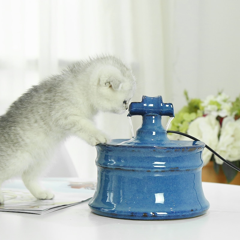 Keramik Wasser Brunnen Für Katzen Lebensmittel Schüssel Haustier Produkte Automatische Trinken Schüssel Für Katzen Hund Stumm Feeder Spender UNS/ EU/USB