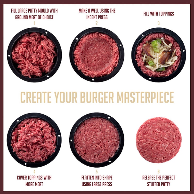 3 i 1 utstoppet trykk kjøttpatty hamburger maker form glidere ikke pinne plast kjøtt pai form kjøkken kokeverktøy svart