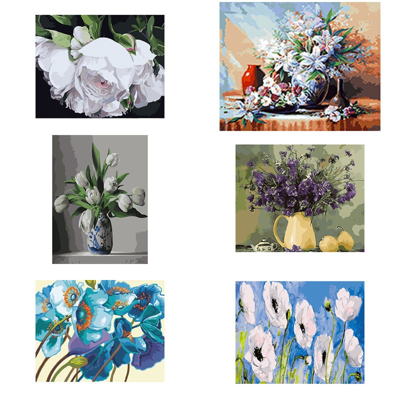 No Frame DIY Painting By Numbers Flower Tulip And Quiet Oil Painting Abstract Canvas Drawing Wall Decor HandPainted Kits