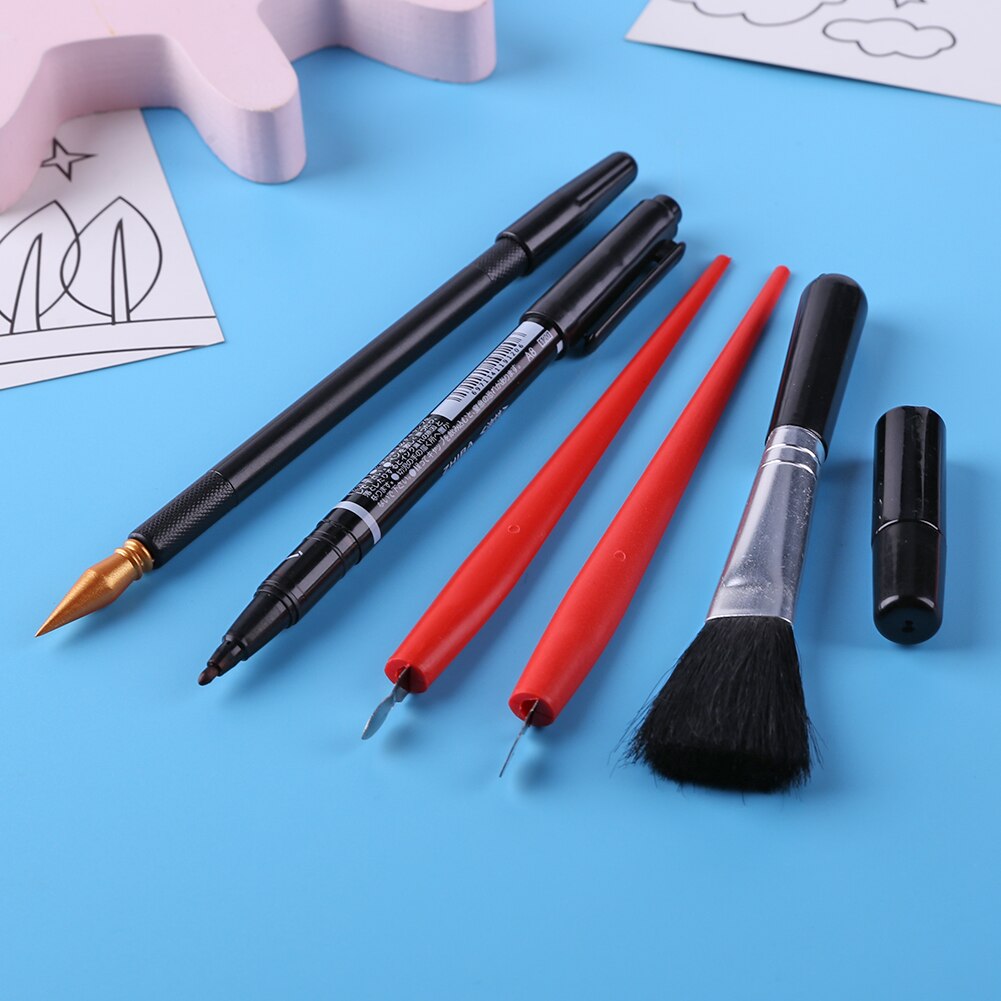 5Pcs Painting Drawing Scratch Arts Set with Stick Scraper Pen Black Brush for Scratch Sketch Art Papers Boards Tools DIY